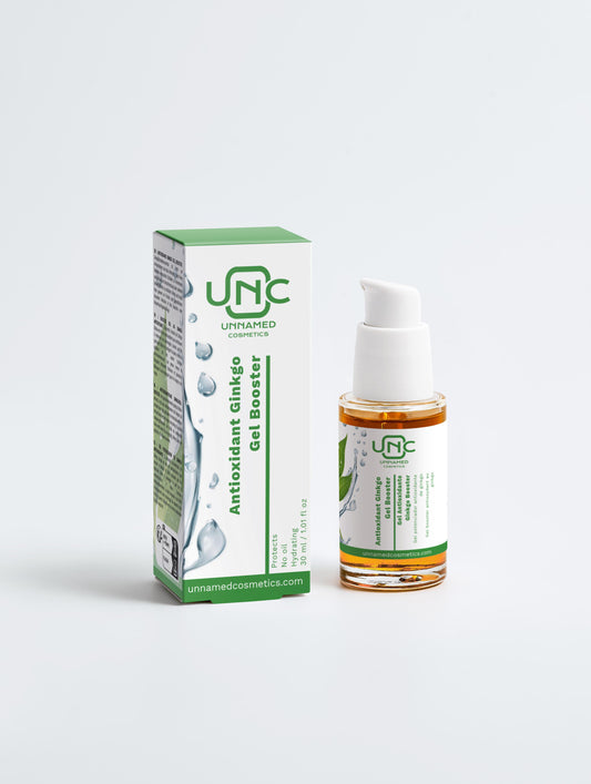 Gel Antioxidante com Ginkgo Biloba da Unnamed Cosmetics em embalagem com dispenser branco