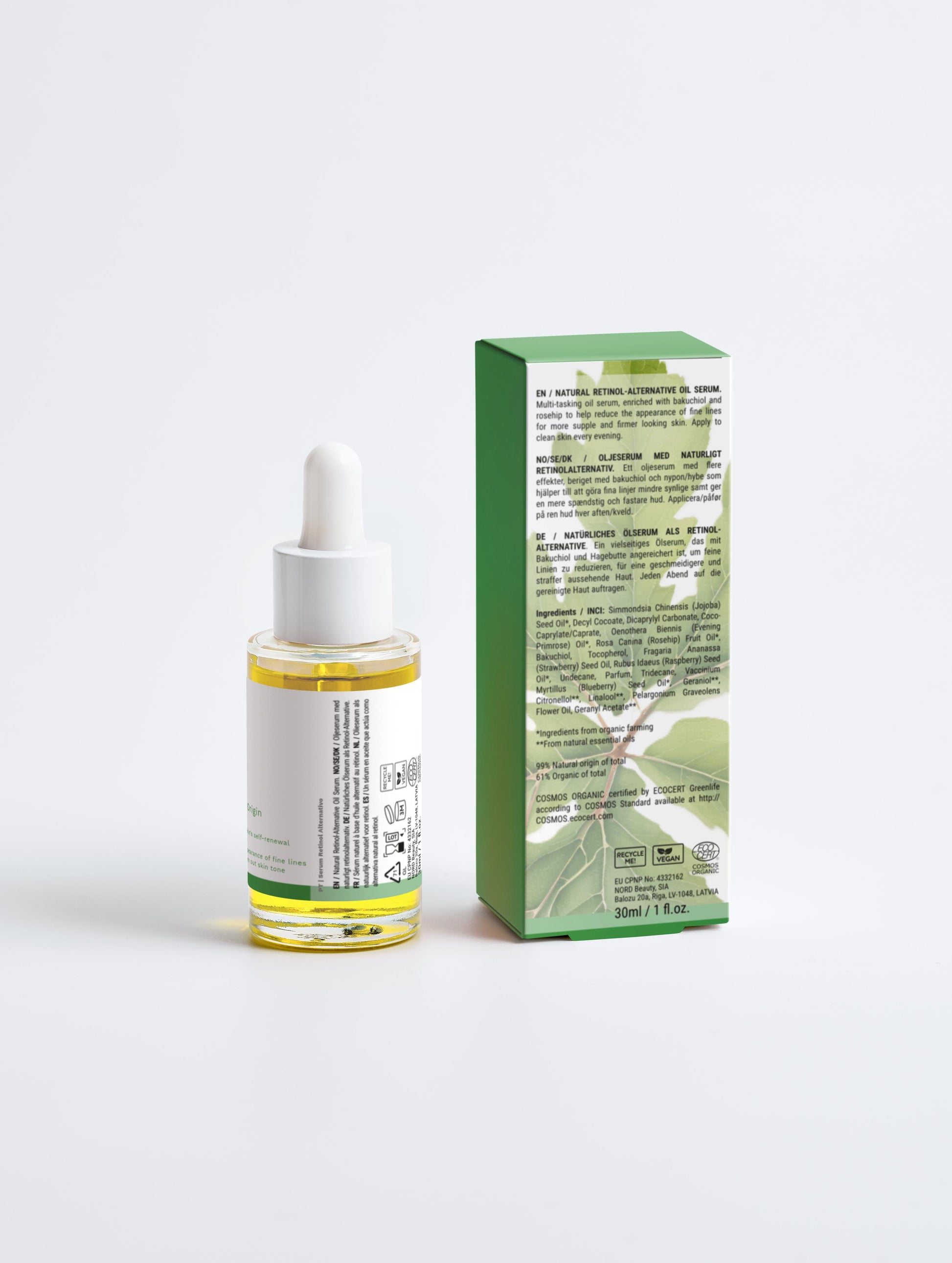 Serum Alternativa ao Retinol Unnamed Cosmetics com embalagem verde e conta-gotas para aplicação facial